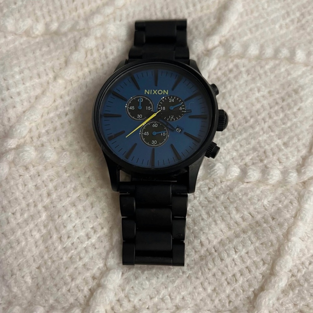 Nixon Sentry Midnight Black and Ocean Blue Chronograph Watch - Picture 3 of 10